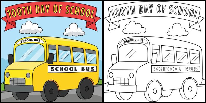 100th Day Of School Bus Coloring Page Illustration