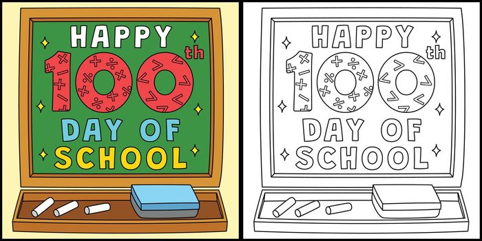 Happy 100th Day Of School Coloring Illustration