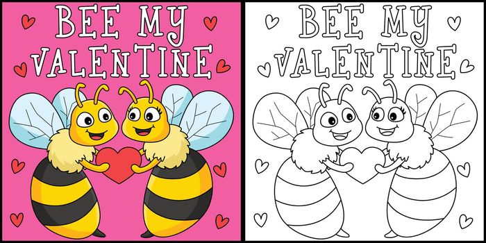 Bee My Valentine Coloring Page Illustration