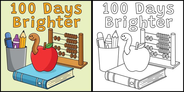 100th Day Of School Brighter Coloring Illustration