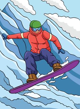 Snowboarding Sports Colored Cartoon Illustration