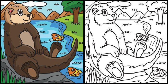 Sea Otter Coloring Page Colored Illustration