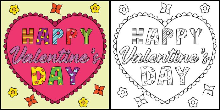 Happy Valentines Day Coloring Page Illustration