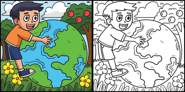 Earth Day Child Embracing Earth Illustration