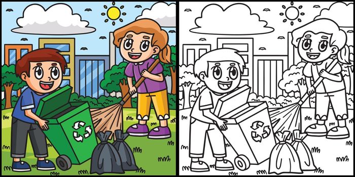 Earth Day Children Cleaning the Trash Illustration