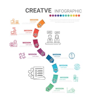 Vector Infographic label design with icons and 8 options or steps. Infographics for business concept. Can be used for presentations banner, workflow layout, process diagram, flow chart, info graph