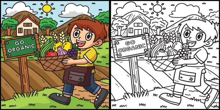 Earth Day Child Carrying Harvest Illustration