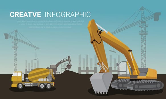 Infographic construction concept, Buildings and special equipment at the construction site