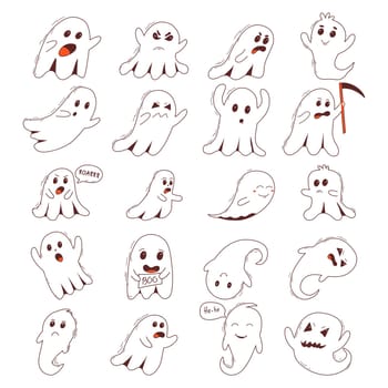 Spooky halloween ghosts. Spooky poltergeist. Halloween scary ghostly monsters. Halloween elements. Trick or treat concept.
