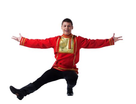 Man in russian costume performing dance