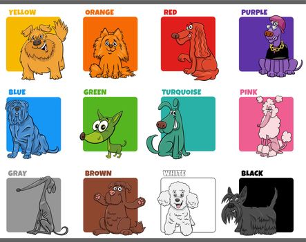 basic colors set with cartoon dogs characters