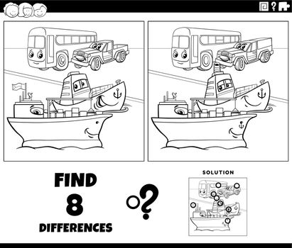 differences game with cartoon vehicles coloring page