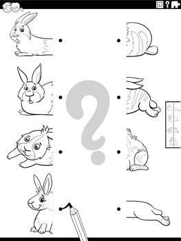 match halves of cartoon rabbits pictures coloring page