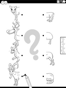 match halves of animals pictures game coloring page