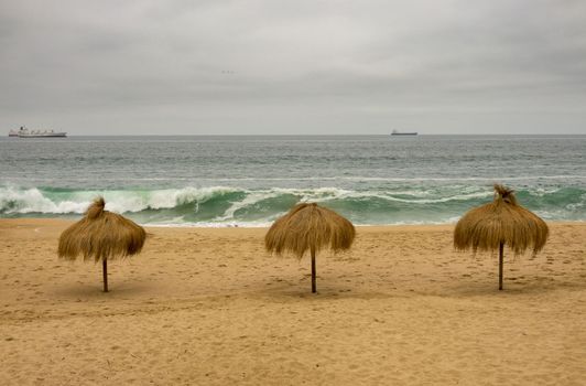 Empty beach in Valparaiso Chile on a cold summer day