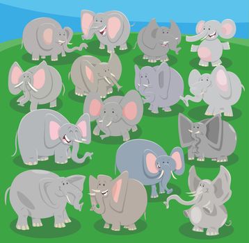 happy cartoon elephants wild animals characters group