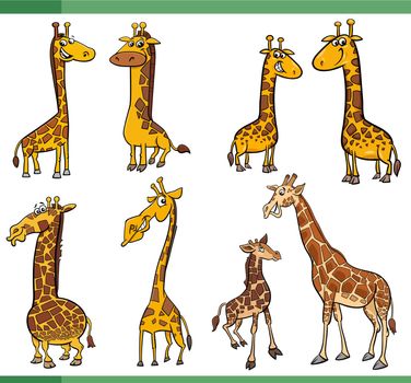 cartoon funny giraffes animals comic characters set
