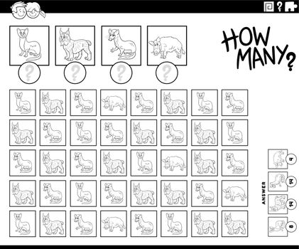 how many cartoon animals counting game coloring page