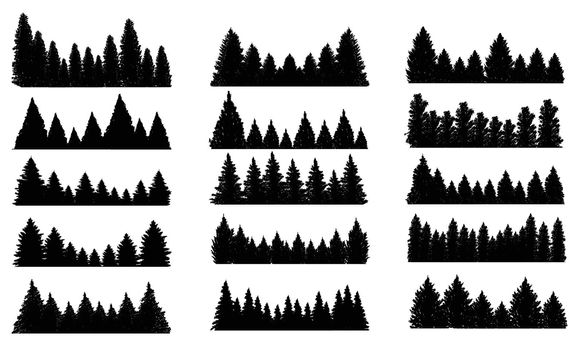 Pine tree silhouette forest set collection vector illustration