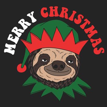 Sloth elf santa chirstmas style vector illustration