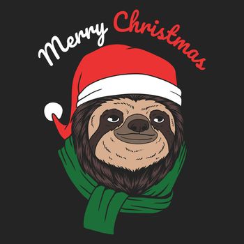 Sloth santa hat chirstmas style vector illustration