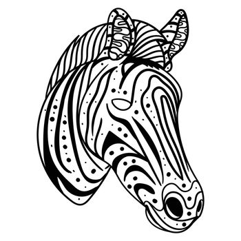 Zebra head side position mandala zentangle coloring page illustration