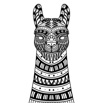 Alpaca head mandala zentangle coloring page illustration