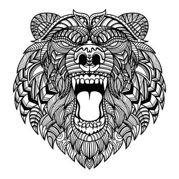 Bear head angry mandala zentangle coloring page illustration