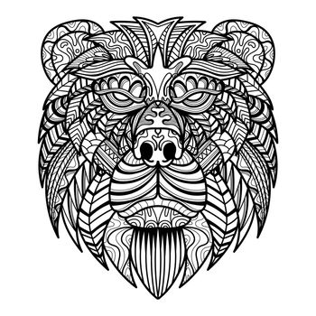 Bear head mandala zentangle coloring page illustration