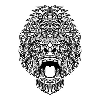 Gorilla head angry mandala zentangle coloring page illustration