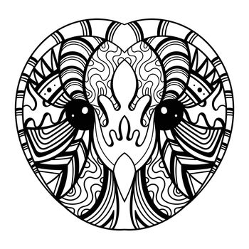 Owl barn head mandala zentangle coloring page illustration