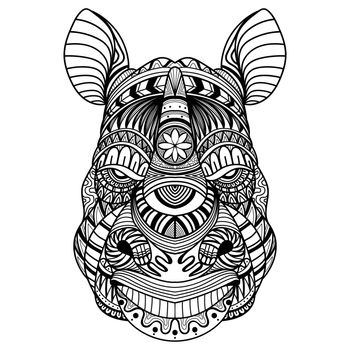 Rhino head mandala zentangle coloring page illustration