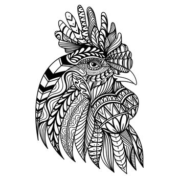 Rooster chicken head mandala zentangle coloring page illustration