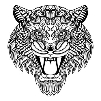 Tiger head angry mandala zentangle coloring page illustration