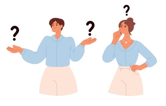 People thinking about question set. People making difficult choice. Dilemma concept. Flat vector illustration