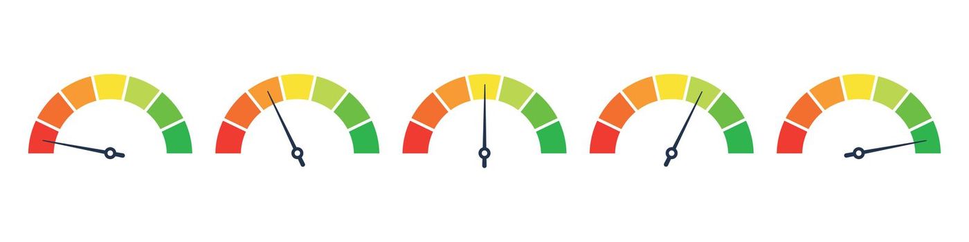 Level indicator icon. speedometer scale, dial gauge. high and low risk bar. Vector illustration