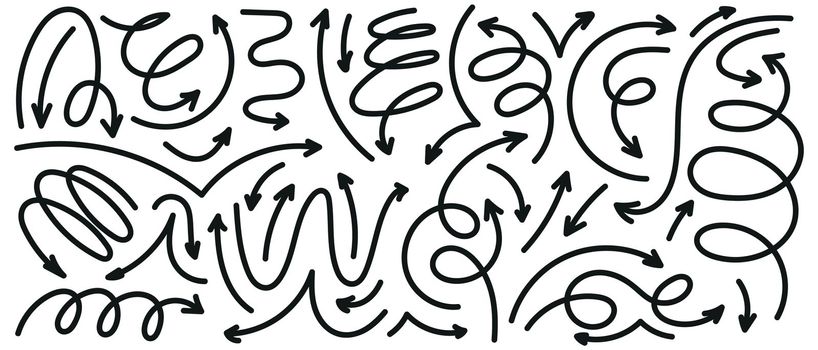 Doodle spiral arrows icon. Design quirky twist zigzag line, spring coil, curve wave. Vector illustration
