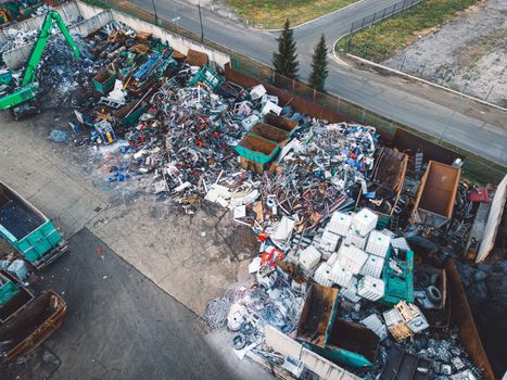 Sorting out garbage at recycling center, waste treatment plan