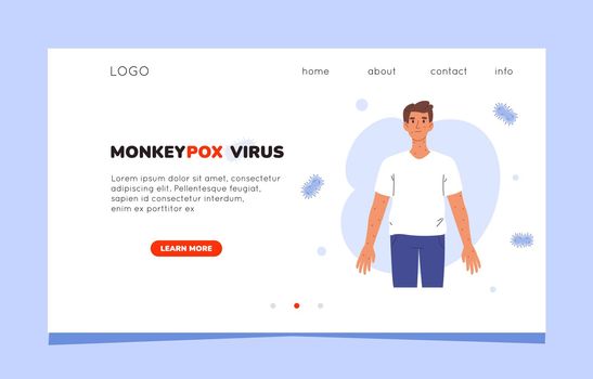 Monkeypox virus symptoms landing page. Website template of Monkeypox virus. Symptoms of Monkeypox. Man suffering from the monkeypox virus