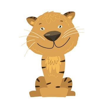 Cute baby tiger. The little tiger smiles. Hand draw vector illustration