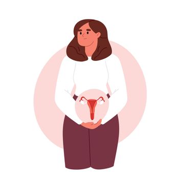 Women's health. Treatment pain in uterus. Flat vector illustration