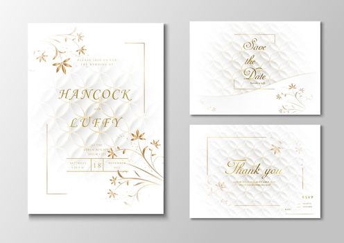  Wedding invitation card white background and golden frame 