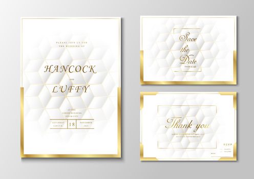  Premium white wedding invitation card elegant with golden frame 