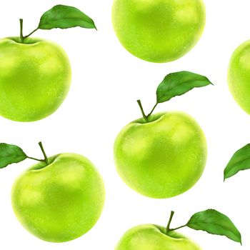 Illustration realism seamless pattern fruit apple green color on a white isolated background