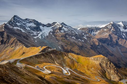 Hohe Tauern mountain range from above dramatic Grossglockner road, Austria