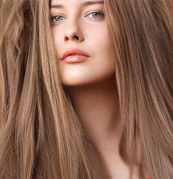 Hairstyle, beauty and hair care, beautiful woman with long natural brown hair, glamour portrait for hair salon and haircare