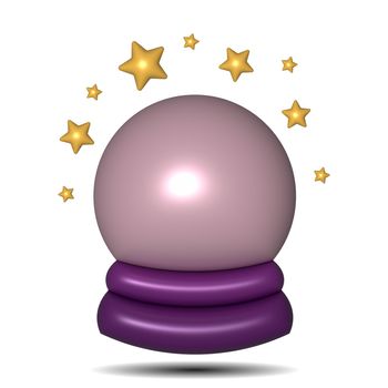 Magic crystal ball with stars. 3d illustration.