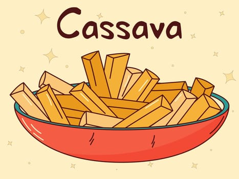 Brazilian traditional food. Cassava. Vector illustration in hand drawn style