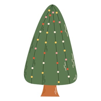 Christmas tree with decorations. Christmas and New Year celebration concept. Good for greeting card, invitation, banner, web design