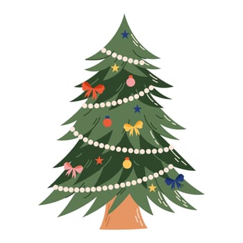 Christmas tree with decorations. Christmas and New Year celebration concept. Good for greeting card, invitation, banner, web design